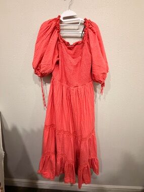 Women’s Maxi Dress with Puff Sleeves - Coral Pink